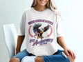 White t-shirt with eagle, US flag, and "250 Anniversary 1776-2026".