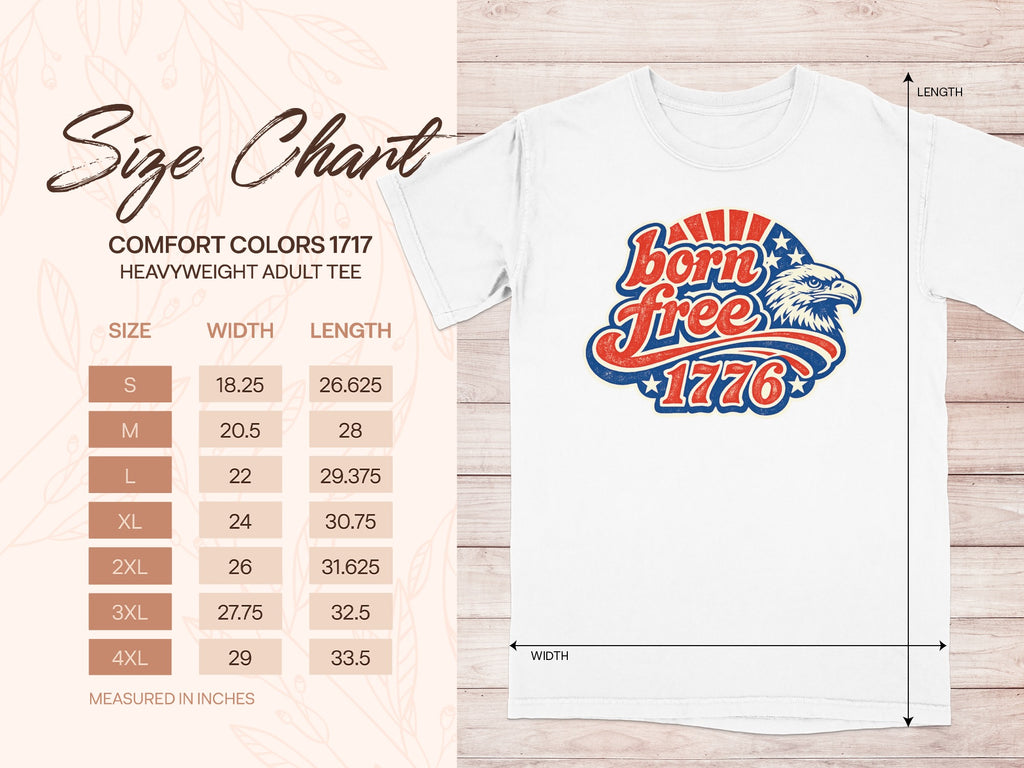 Comfort Colors 1717 size chart for heavyweight adult tees.