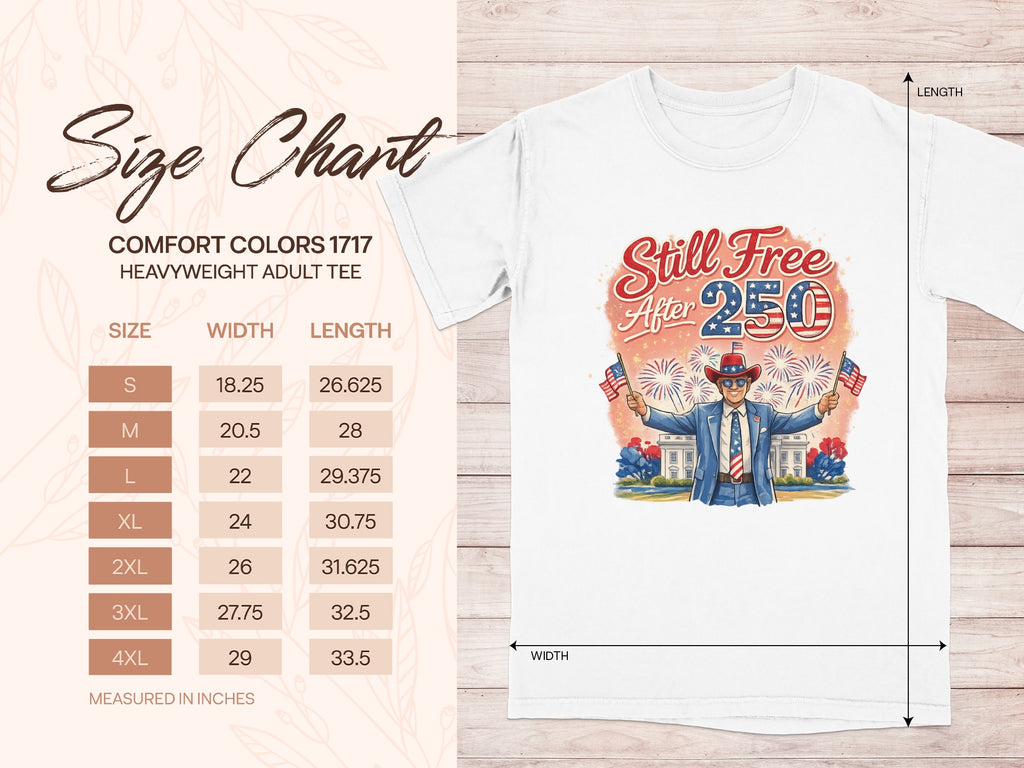 Size chart for Comfort Colors 1717 Heavyweight Adult Tee.