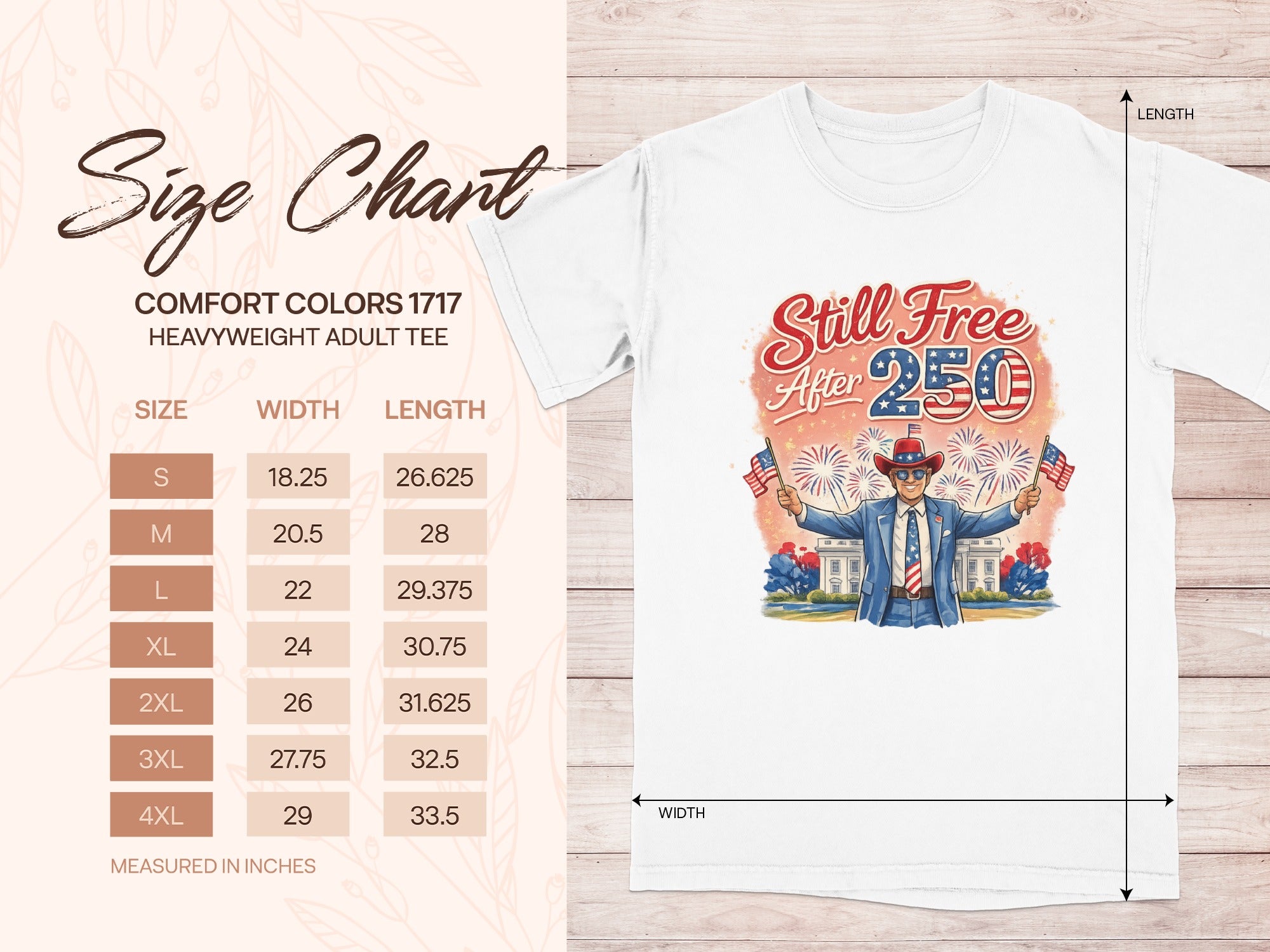 Size chart for Comfort Colors 1717 Heavyweight Adult Tee.