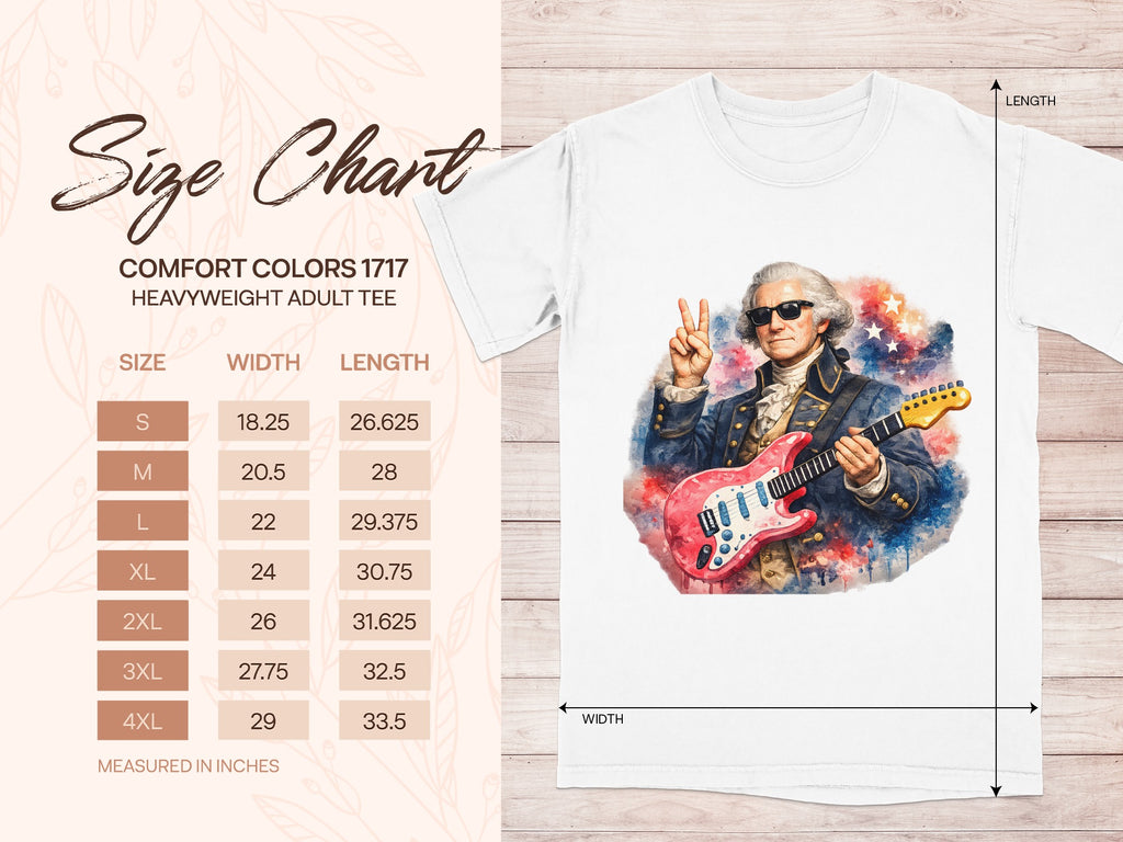Comfort Colors 1717 Heavyweight Adult Tee size chart showing measurements.